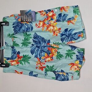 Kanu Surf Men's Swim Bermuda Board Shorts - Blue and Green Floral Medium